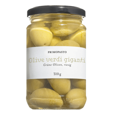 Olive verdi giganti | Grüne Riesenoliven mit Stein | 310 g Glas