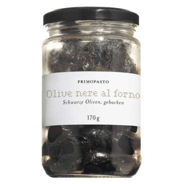 Olive nere al forno | Gebackene schwarze Oliven, mit Kern | 170 g Glas